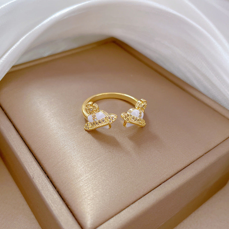 Wholesale Brass Gold Plated Heart Oil Drip Zircon Ring